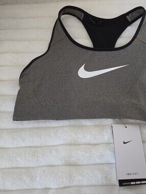 Nike Charcoal Gray Dri-FIT Racerback Sports Bra with White Swoosh